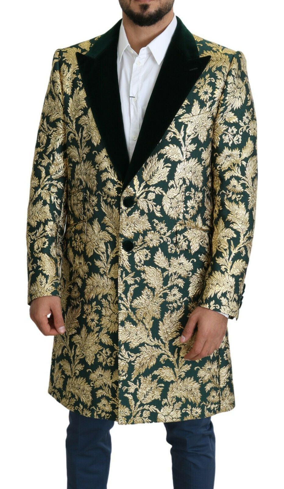 Dolce & Gabbana Elegant Gold Green Jacquard Sicilia Jacket