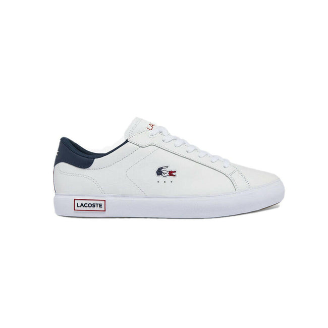 LACOSTE 7-43SMA0034407 POWERCOURT TRI 1SMA MN'S (Medium) White/Navy/Red Leather & Synthetic Lifestyle Shoes - GENUINE AUTHENTIC BRAND LLC  