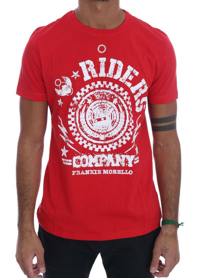Frankie Morello Red Cotton RIDERS Crewneck T-Shirt - GENUINE AUTHENTIC BRAND LLC  