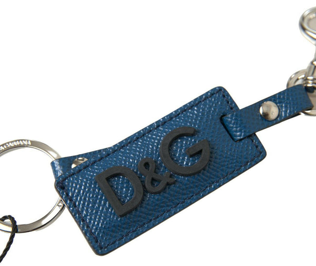 Dolce & Gabbana Blue Leather DG Logo Silver Tone Metal Keychain - GENUINE AUTHENTIC BRAND LLC  