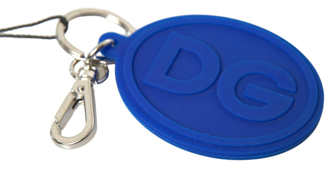 Dolce & Gabbana Blue Rubber DG Logo Silver Brass Metal Keyring Keychain - GENUINE AUTHENTIC BRAND LLC  