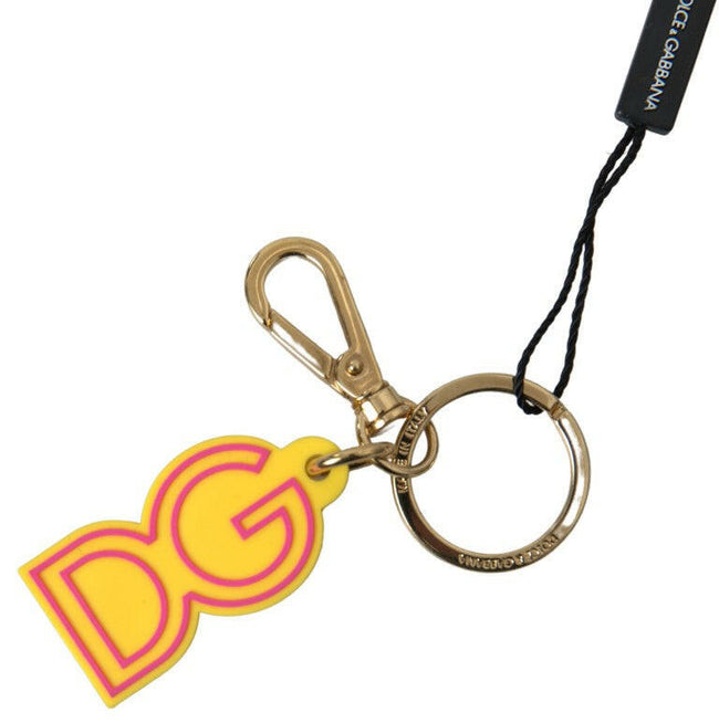 Dolce & Gabbana Yellow Rubber DG Logo Gold Brass Metal Keyring Keychain - GENUINE AUTHENTIC BRAND LLC  