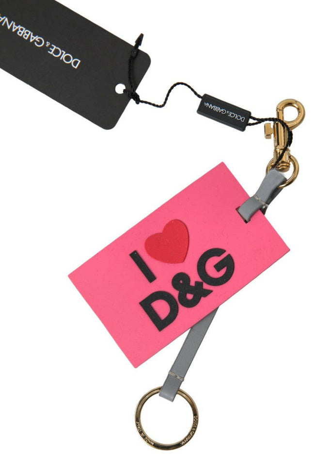 Dolce & Gabbana Pink Silicone DG Logo Gold Brass Keyring Women Keychain - GENUINE AUTHENTIC BRAND LLC  