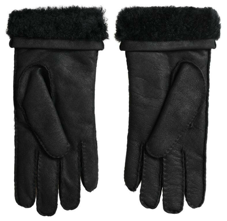 Dolce & Gabbana Black Leather Fur Short Hands Mitten Men Gloves - GENUINE AUTHENTIC BRAND LLC  