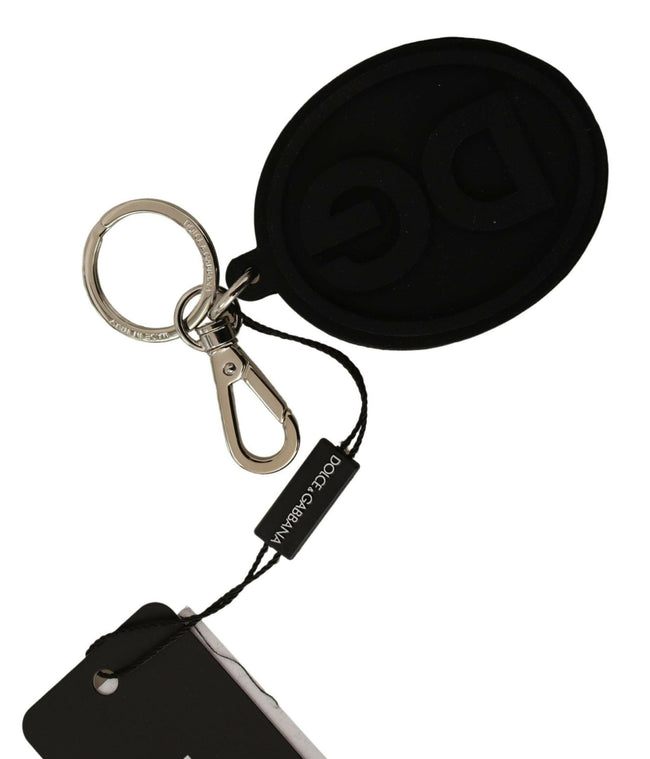Dolce & Gabbana Black Rubber DG Logo Silver Brass Metal Keychain - GENUINE AUTHENTIC BRAND LLC  