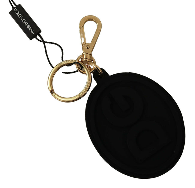 Dolce & Gabbana Black Rubber DG Logo Gold Brass Metal Keyring Keychain - GENUINE AUTHENTIC BRAND LLC  