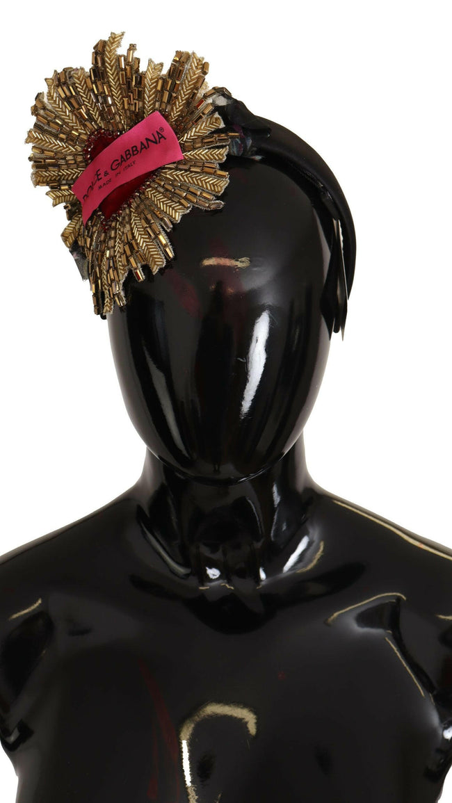 Dolce & Gabbana Black Gold Sacred Heart Logo Embellished Headband Diadem - GENUINE AUTHENTIC BRAND LLC  