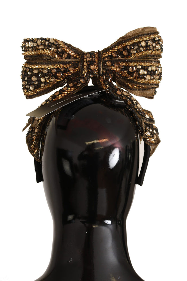 Dolce & Gabbana Gold Crystal Beaded Sequined Silk Bow Headband Diadem - GENUINE AUTHENTIC BRAND LLC  