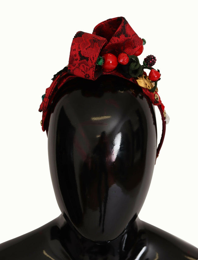 Dolce & Gabbana Cherry Silk Crystal Bow Logo Diadem Tiara Headband - GENUINE AUTHENTIC BRAND LLC  