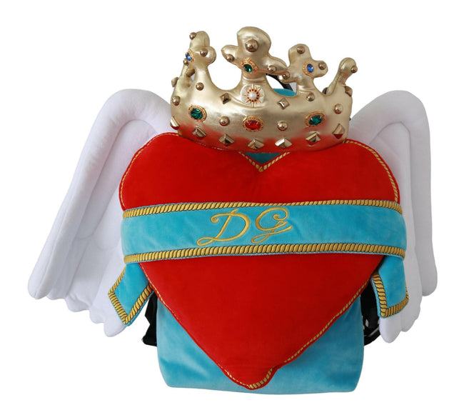 Dolce & Gabbana Red Blue Heart Wings DG Crown School Backpack - GENUINE AUTHENTIC BRAND LLC  
