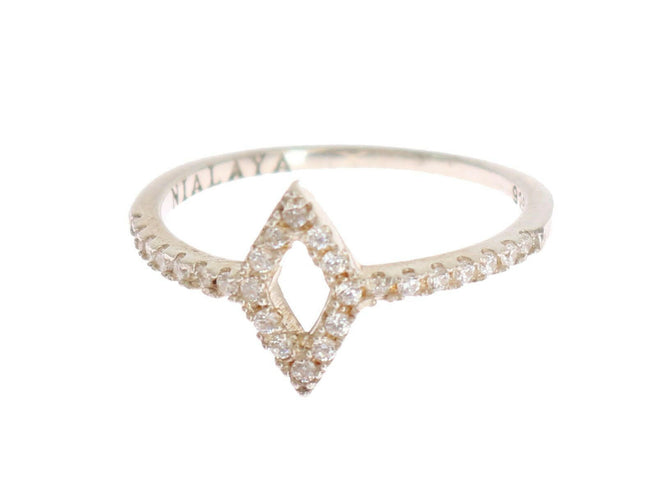 Nialaya Elegant Silver CZ Crystal Studded Ring.