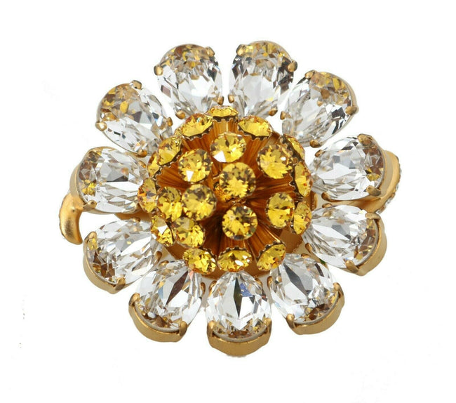 Dolce & Gabbana Gold Brass Yellow Crystal Flower Ring - GENUINE AUTHENTIC BRAND LLC  