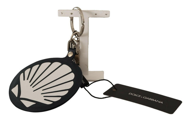 Dolce & Gabbana Black Leather Shell Metal Silver Tone Keyring Keychain - GENUINE AUTHENTIC BRAND LLC  