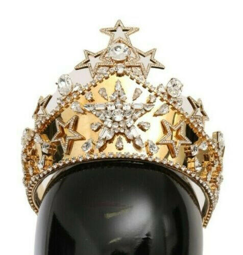 Dolce & Gabbana Gold Crystal Star STRASS Crown Logo Diadem Tiara - GENUINE AUTHENTIC BRAND LLC  