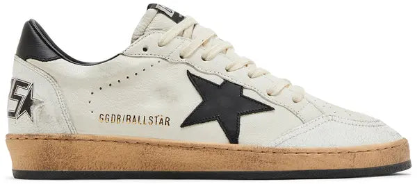 Golden Goose Ball Star white and black leather sneaker with distressed details and chunky sole