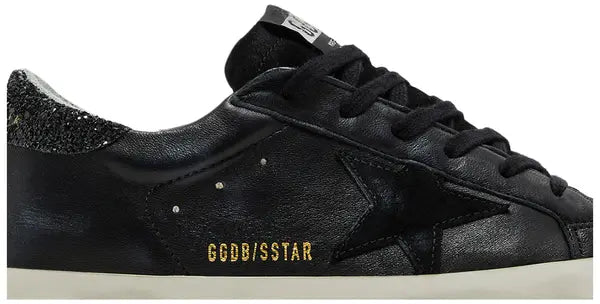 Golden Goose Wmns Superstar 'Black Glitter Heel' Distressed Leather Sneaker
