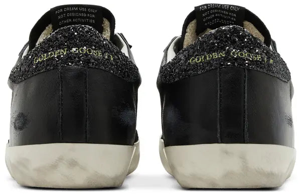 Golden Goose Wmns Superstar 'Black Glitter Heel' Distressed Leather Sneaker