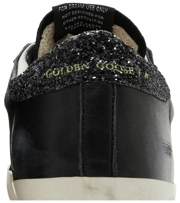 Golden Goose Wmns Superstar 'Black Glitter Heel' Distressed Leather Sneaker