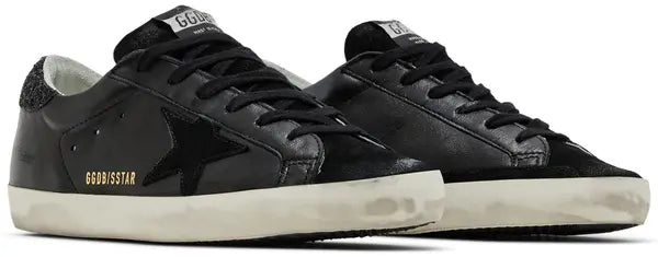 Golden Goose Wmns Superstar 'Black Glitter Heel' Distressed Leather Sneaker