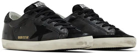 Golden Goose Wmns Superstar 'Black Glitter Heel' Distressed Leather Sneaker