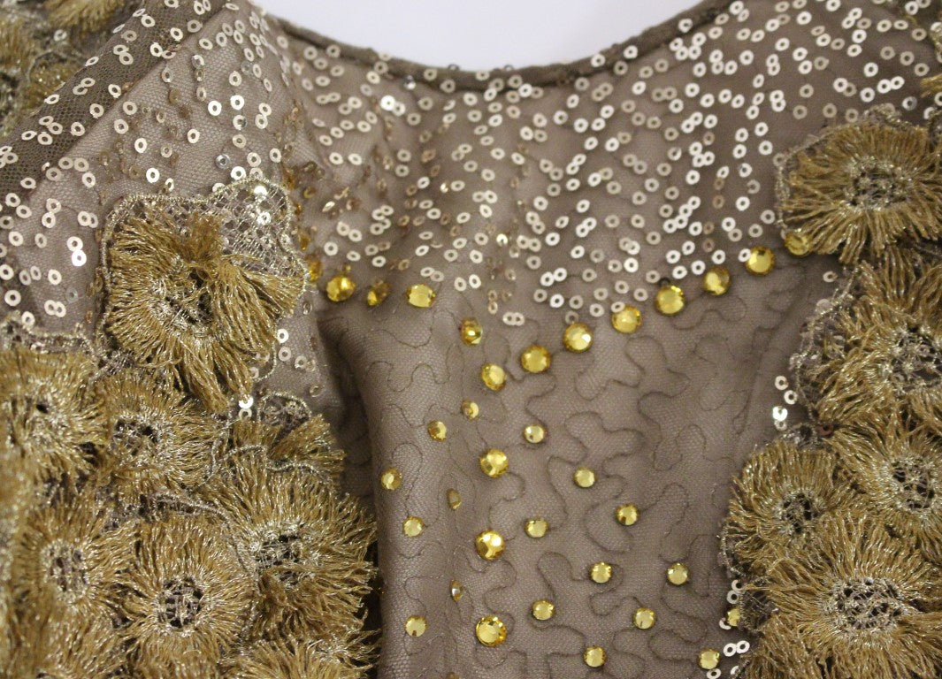 Lanre Da Silva Ajayi Exquisite Gold Lace Maxi Dress with Crystals