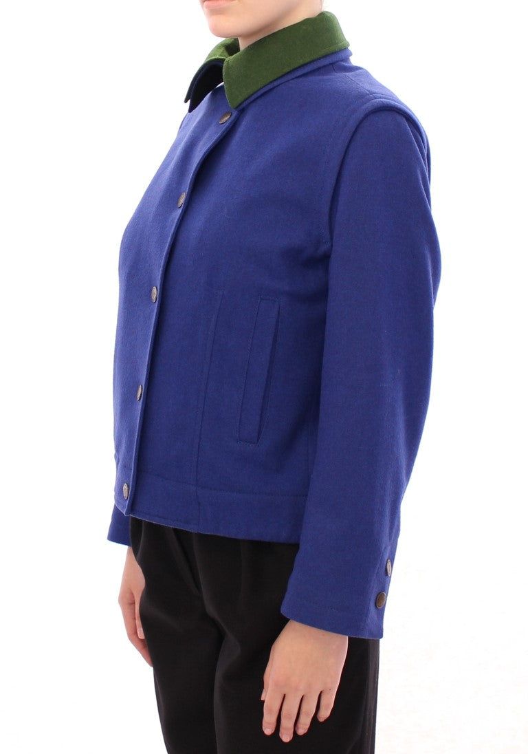Andrea Incontri Elegant Blue Wool Jacket with Removable Collar