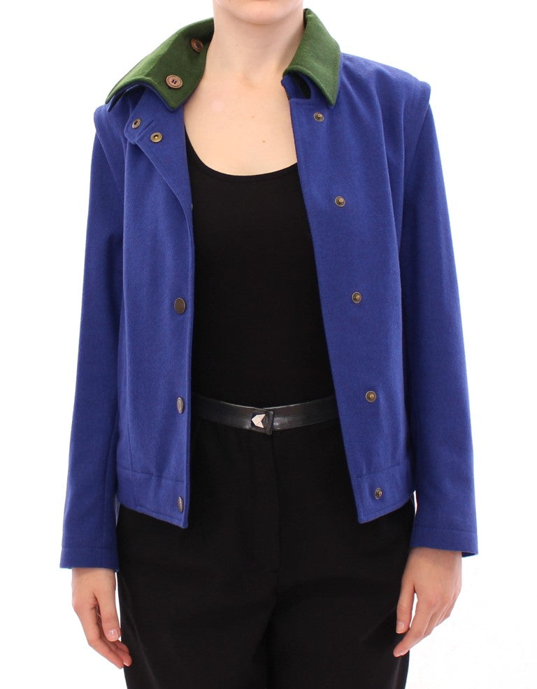 Andrea Incontri Elegante blaue Wolljacke mit abnehmbarem Kragen