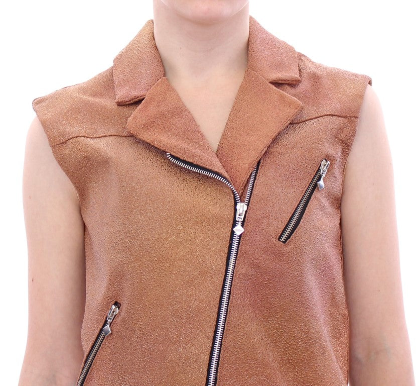 Chaleco de alta costura de cuero sin mangas de La Maison du Couturier en marrón intenso