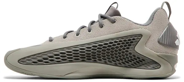 adidas AE 1 Low ‘Metallic Grey’ 2025 basketball sneakers with grey mesh upper, TPU wings, and Light Boost midsole cushioning.