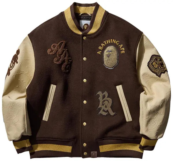 BAPE Line Camo Multi Logo Wool Varsity Jacket 'Brown' 2025 for Men