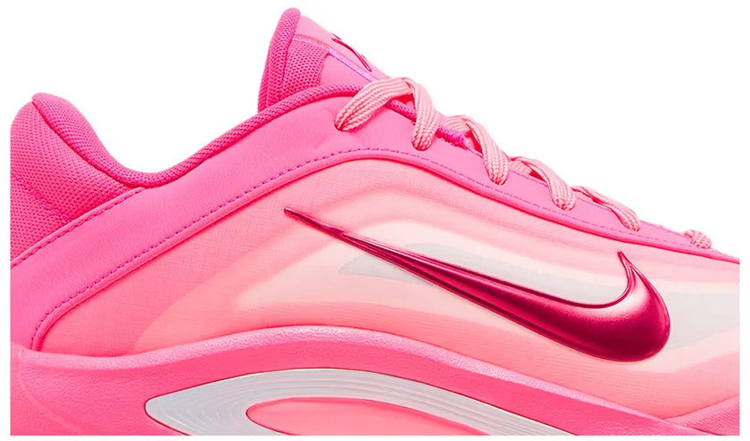 Nike Wmns A’One 'Pink A’ura' in gradient pink knit with leather overlays, pearl Swoosh, and Cushlon ST2 foam midsole.