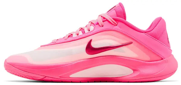 Nike Wmns A’One 'Pink A’ura' in gradient pink knit with leather overlays, pearl Swoosh, and Cushlon ST2 foam midsole.