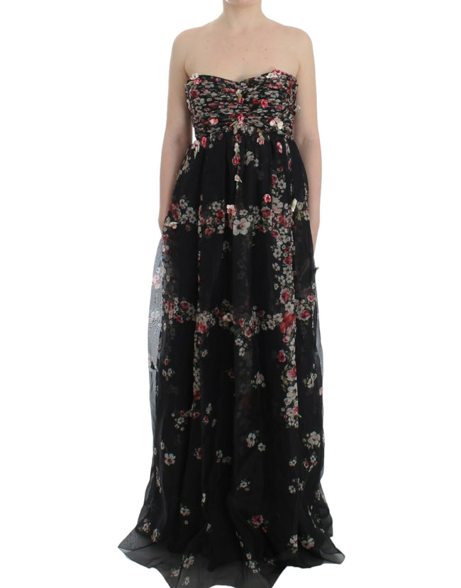 Dolce & Gabbana Vestido de pasarela de seda con estampado floral negro Masterpiece