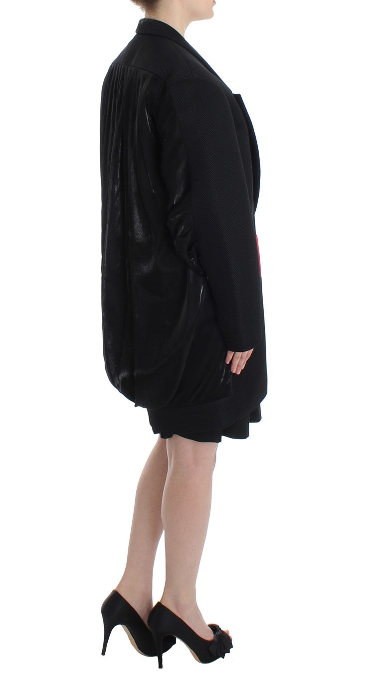 KAALE SUKTAE Elegant Draped Long Coat in Black with Red Accents
