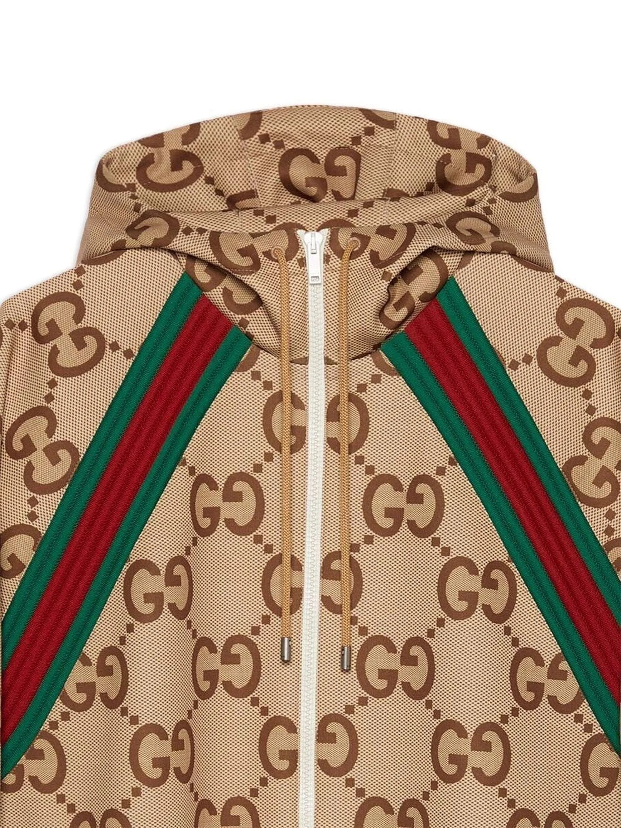 Gucci Stripes GG Supreme Monogram Hooded Brown Jacket
