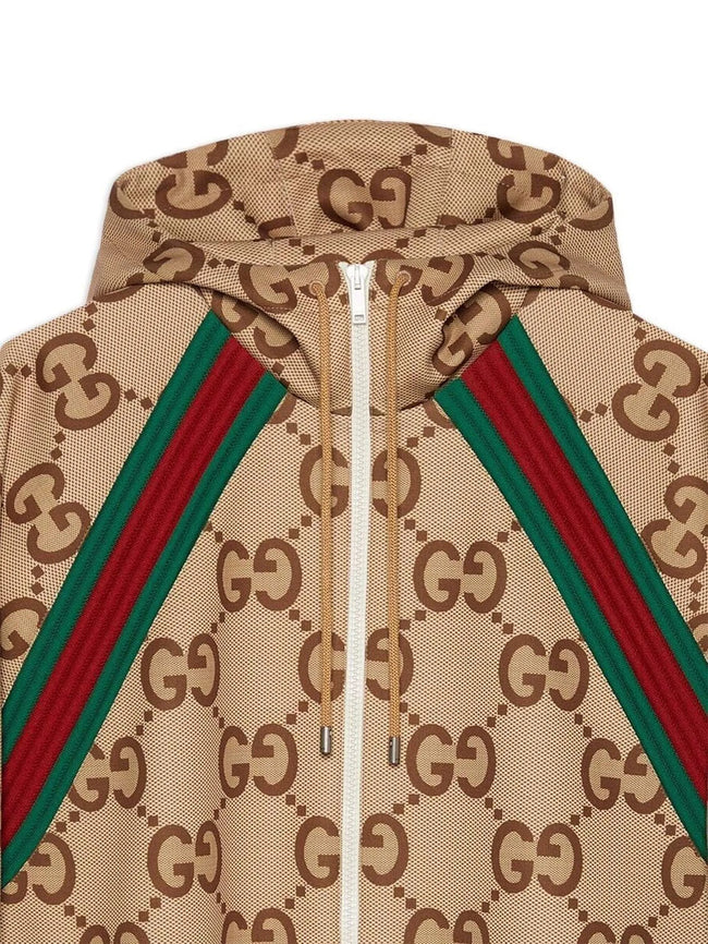 Gucci Stripes GG Supreme Monogram Hooded Brown Jacket