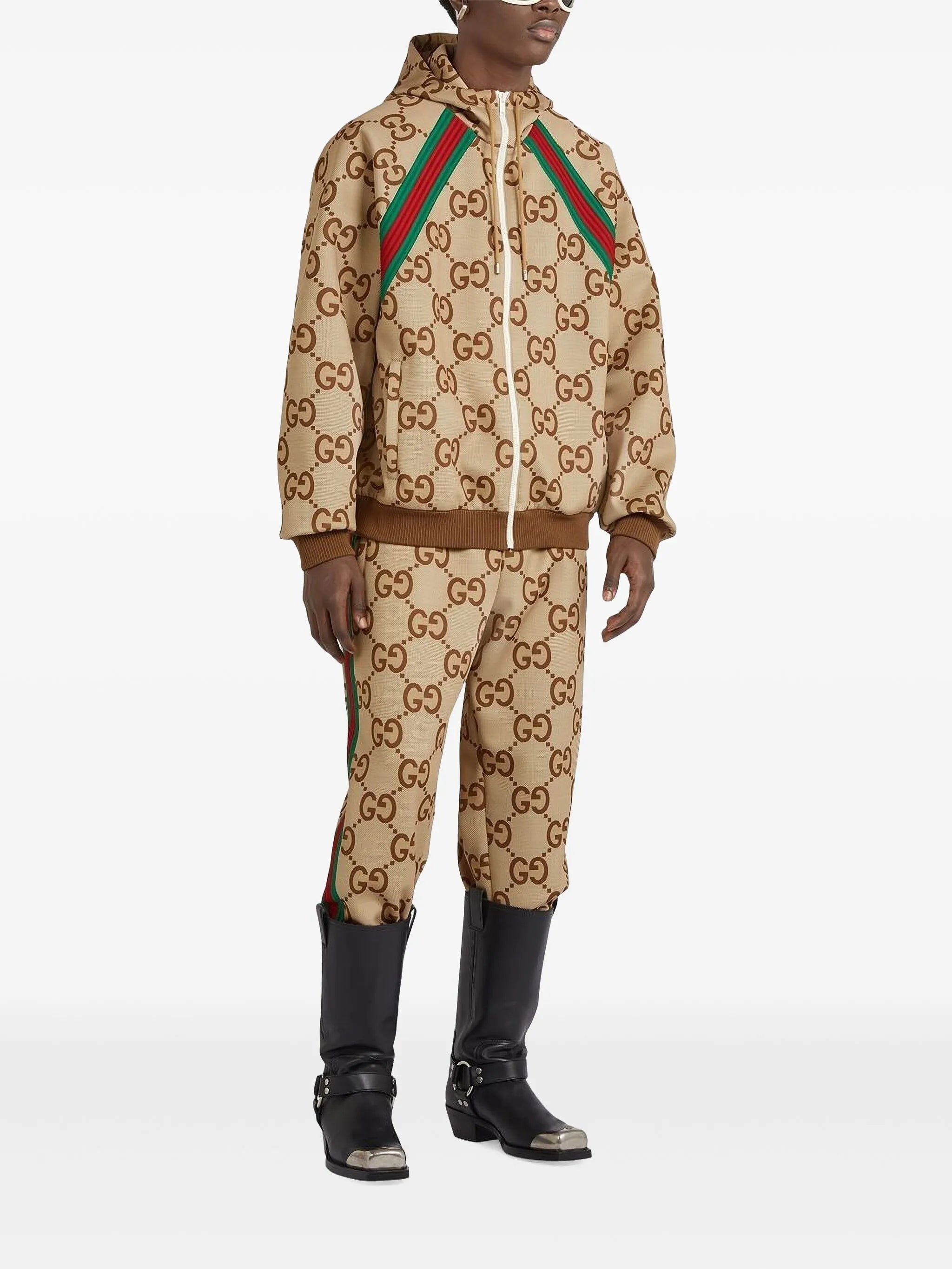 Gucci Stripes GG Supreme Monogram Hooded Brown Jacket