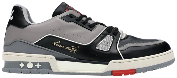 Louis Vuitton Trainer Low 'Black Grey' 2019 in premium black and grey leather with tonal rubber outsole and LV branding.

