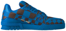Louis Vuitton Trainer 'Damier Pop - Blue' 2024 in embossed blue leather with tonal Damier pattern and signature rubber sole.

