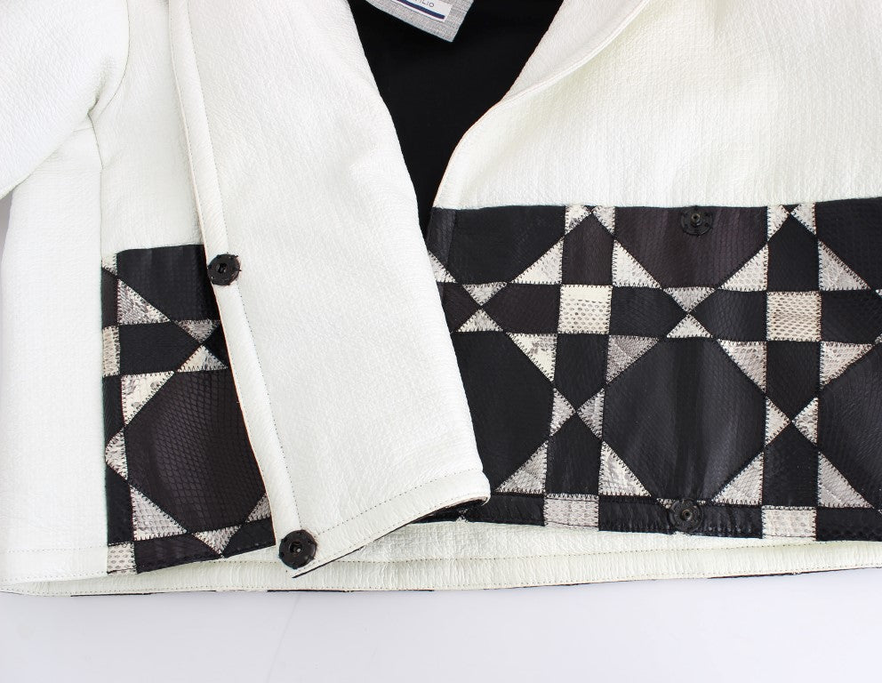 Exklusive schwarz-weiße Lederjacke von Andrea Pompilio
