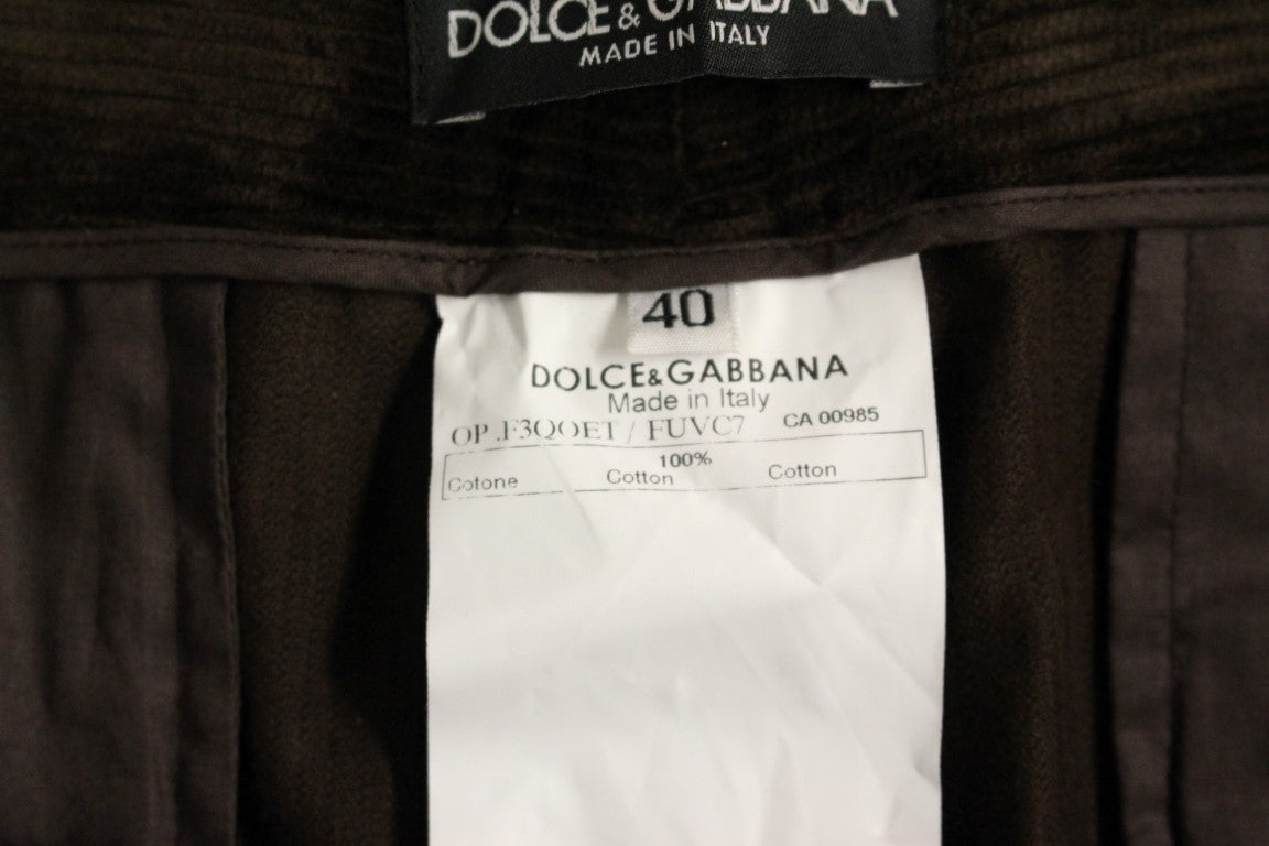 Dolce & Gabbana Pantalones casuales de pana marrón con logo recto