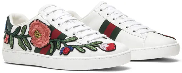 Gucci Women's Ace Embroidered Floral White Leather Sneaker