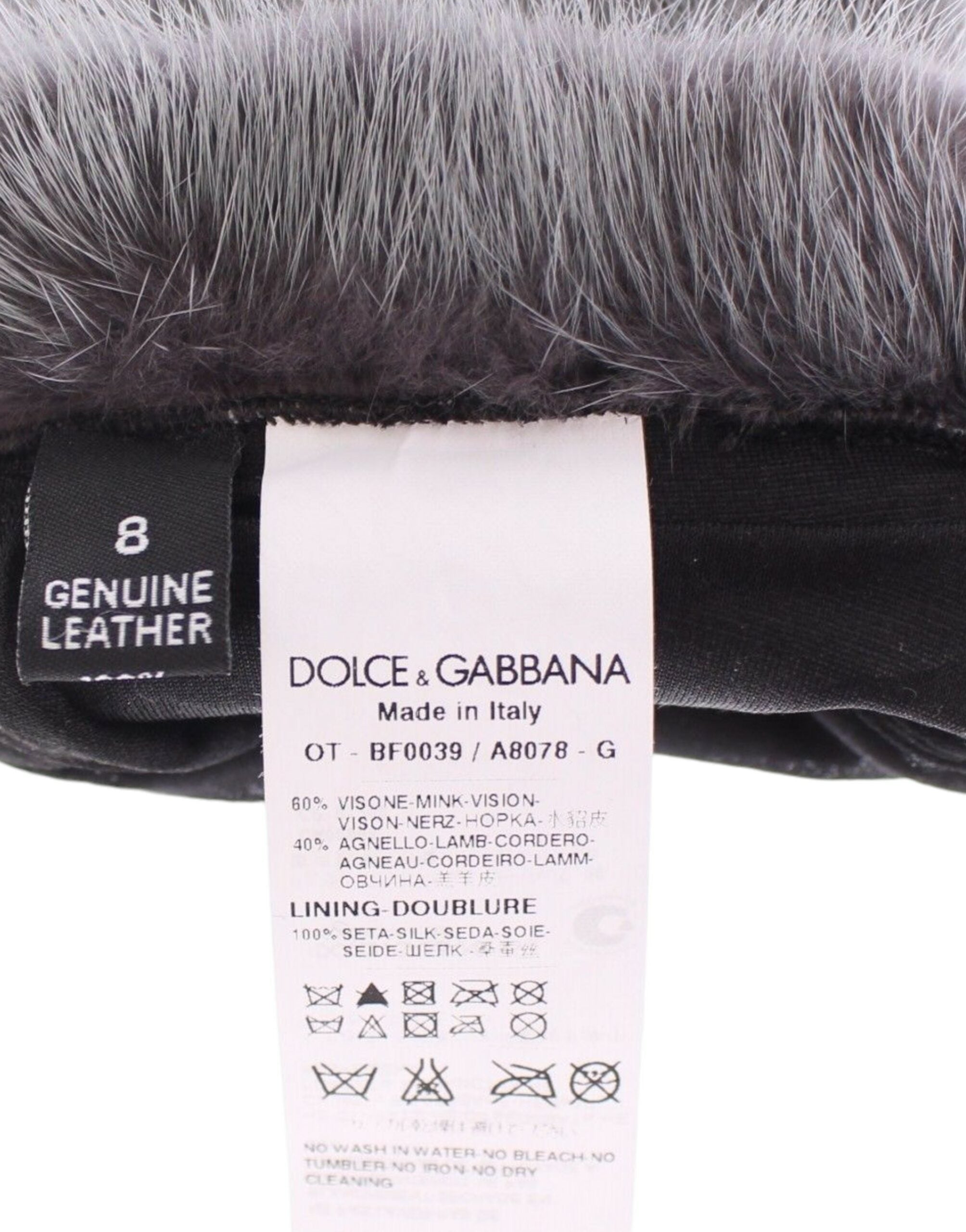 Dolce & Gabbana – Elegante Ellenbogenhandschuhe aus Nerzfell und Leder in Grau