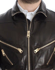 Dolce & Gabbana Elegant Brown Gold-Detailed Leather Jacket