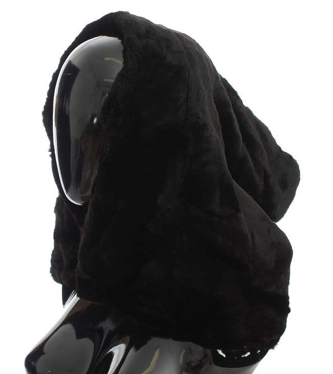 Dolce & Gabbana Bufanda con capucha y piel de comadreja negra elegante