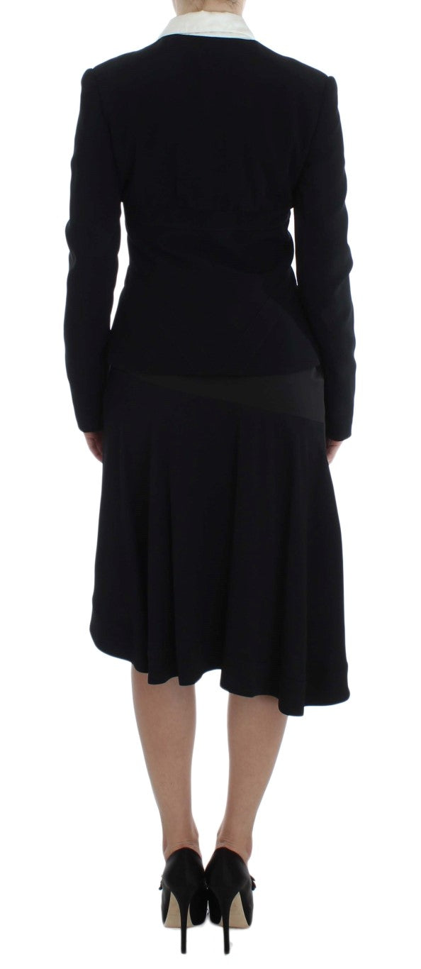 Exte Elegant Two-Piece Skirt Suit in Black & Blue