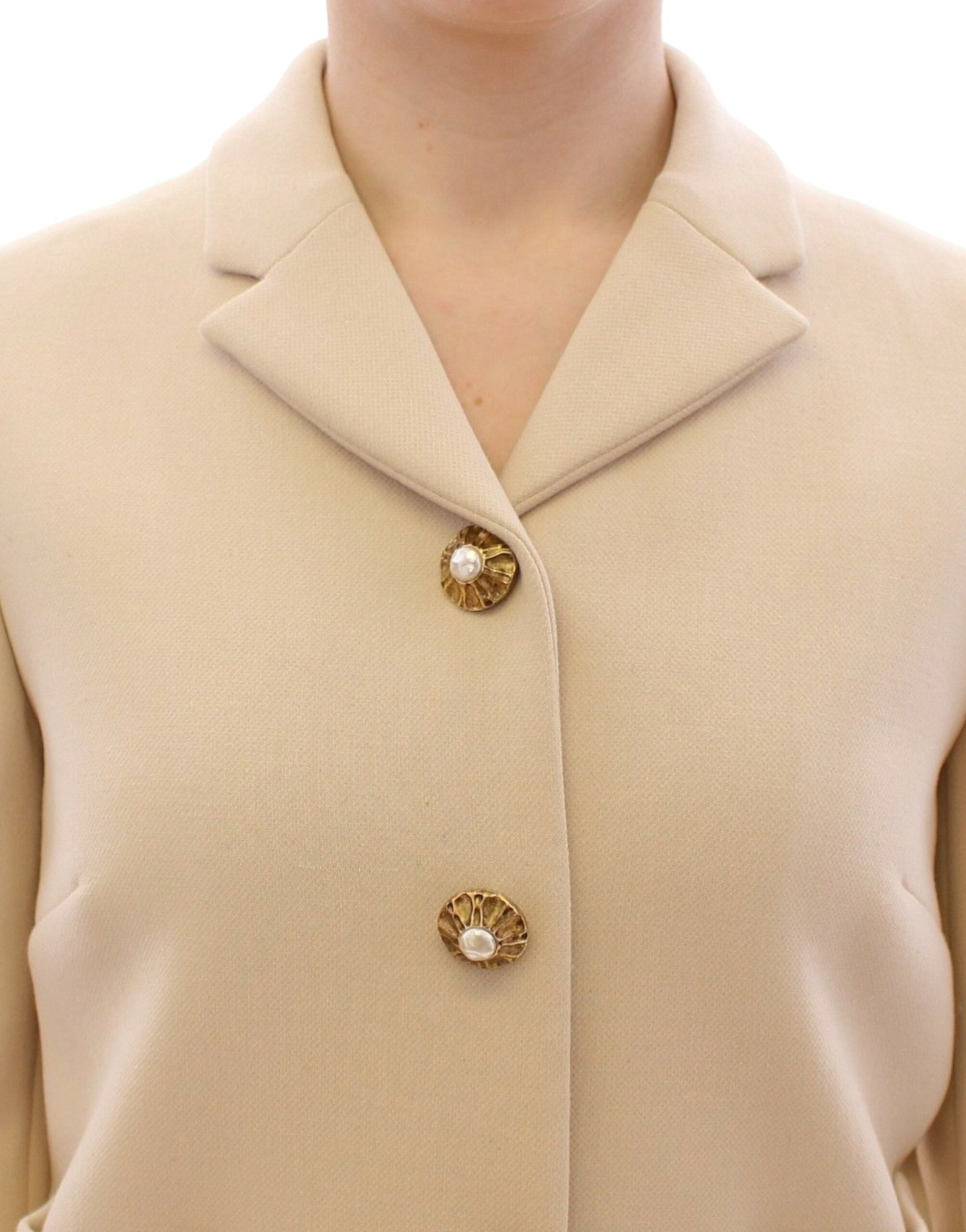 Dolce & Gabbana Elegant Beige Wool-Blend Jacket with Gold Accents
