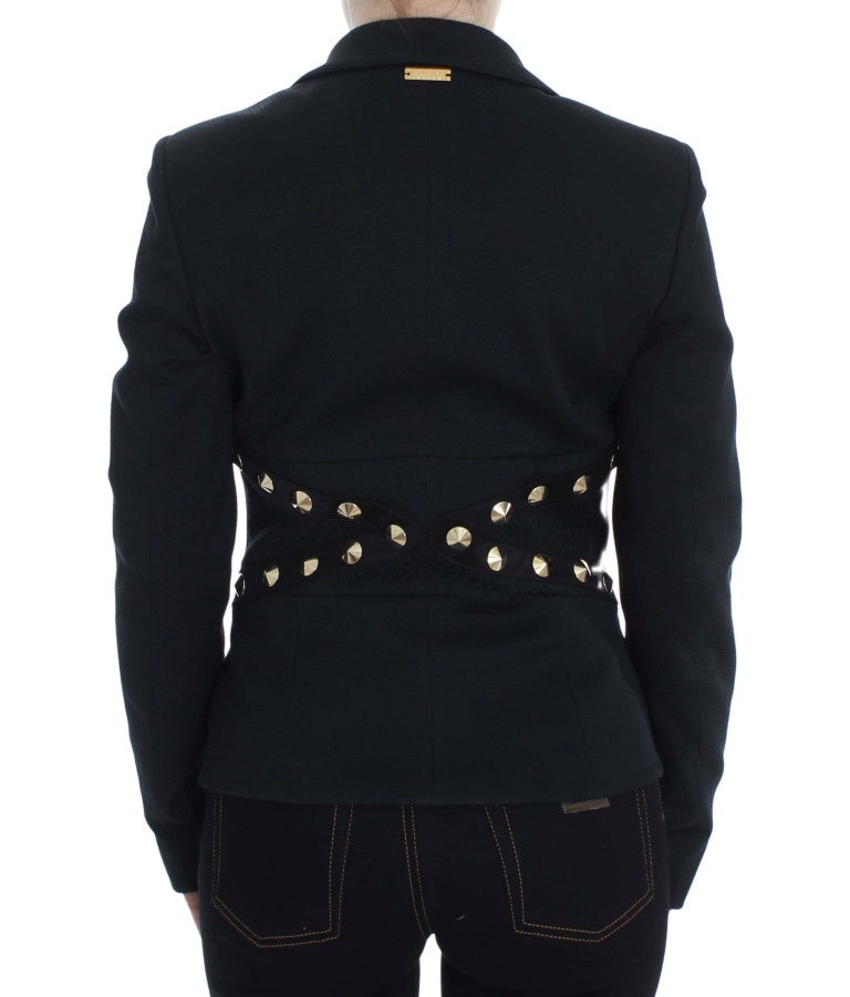 Exte Chic, schwarzer Stretch-Blazer mit goldenem Knopfdetail