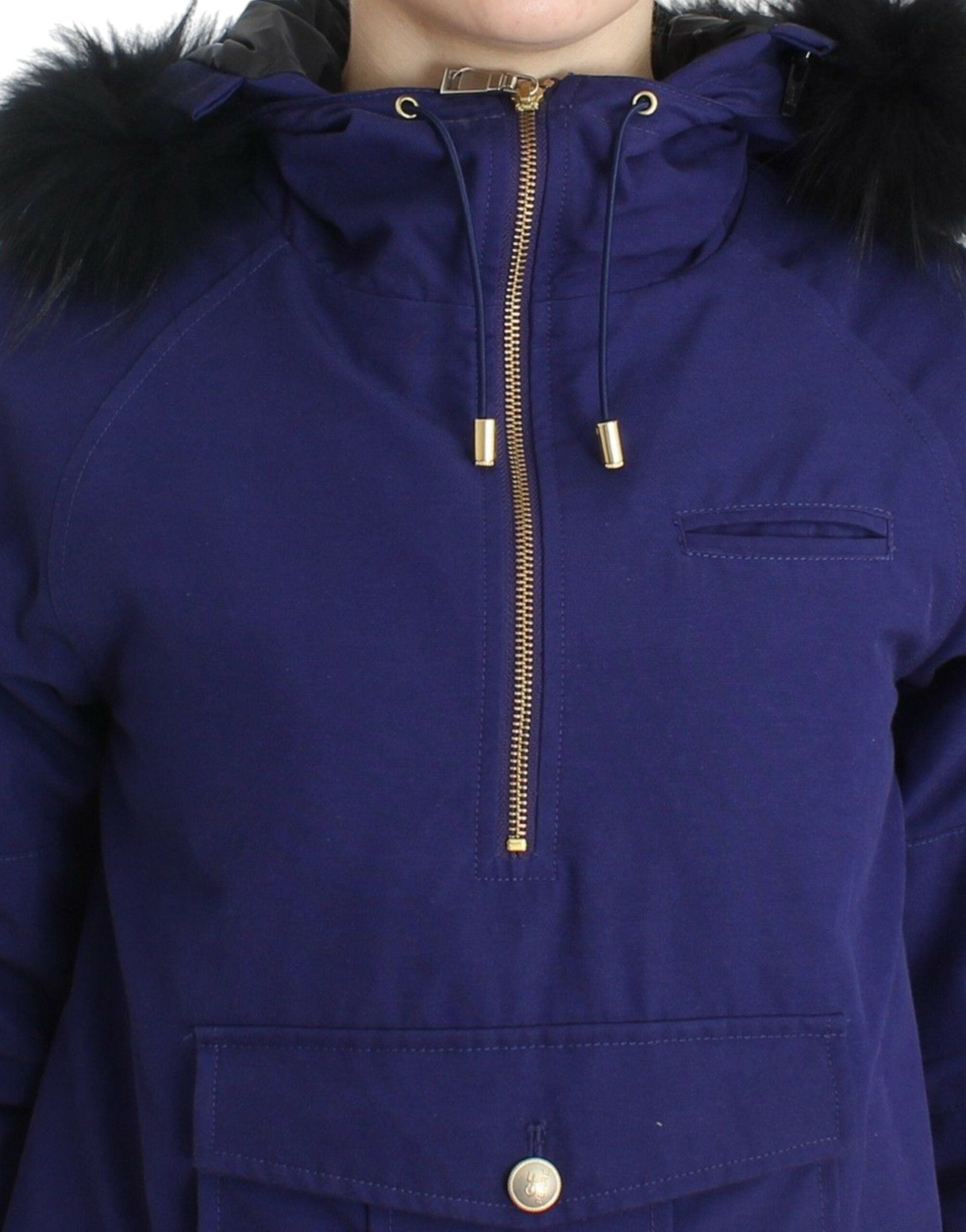 GF Ferre Chic Blue K-Way Jacket with Faux Fur Accent