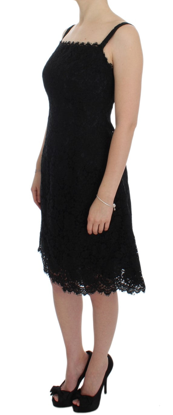 Dolce & Gabbana Elegant Black Floral Lace Knee-Length Dress